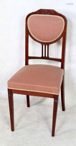 Set van 6 antieke mahoniehouten Jugendstil stoelen met rood/gele streepstof bekleed