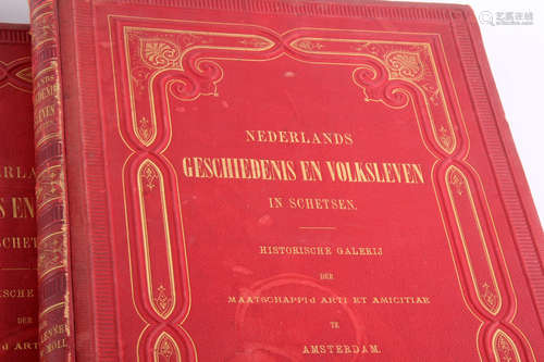 4 Delen Geschiedenis en Volksleven met veel gravuren w.o. zeegezichten, 1880