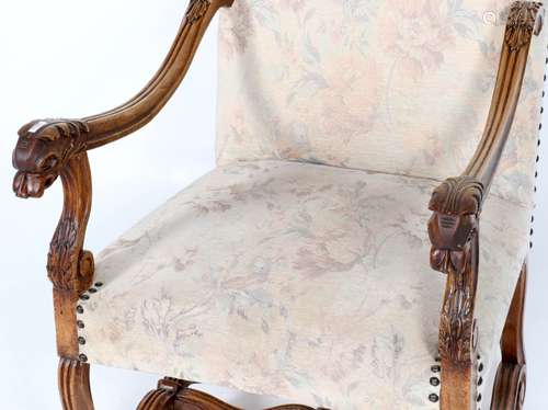 Antieke notenhouten ridderfauteuil, Holland ca.1890