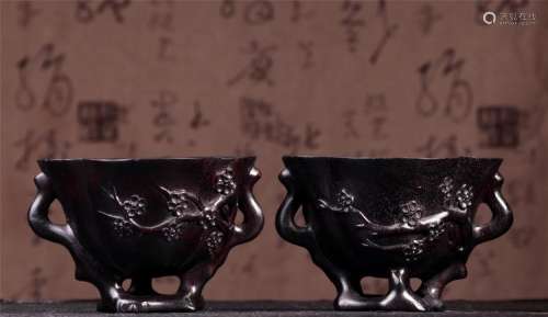 PAIR OF CHINESE ZITAN CUPS