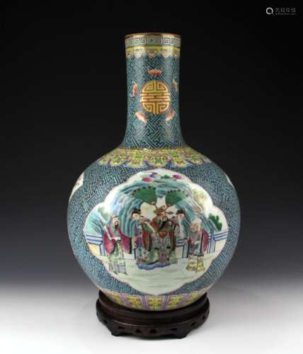 CHINESE PORCELAIN FAMILLE ROSE FIGURES TIANQIU VASE
