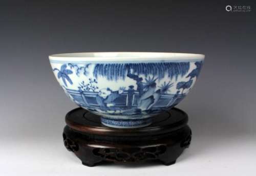 CHINESE PORCELAIN BLUE AND WHITE BOY PLAYING BOWL