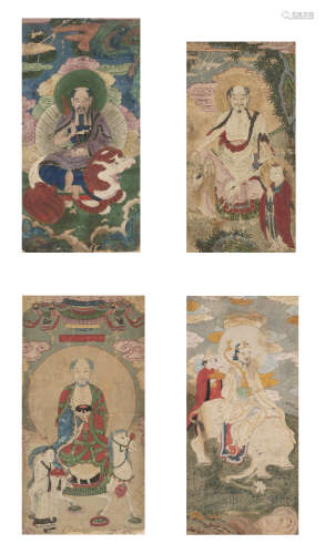 Chine , XVIII ème  Ensemble de quatre peintures