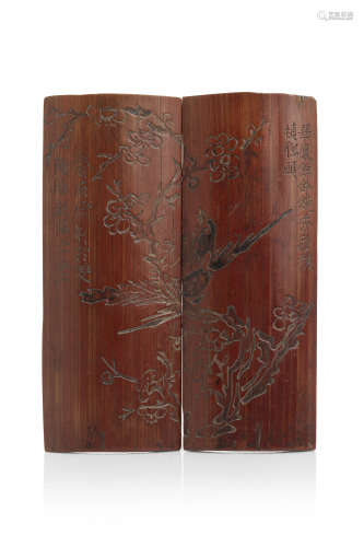 Chine, XVIIIe siècle  Paire de reposes-poignets en bambou de belle patine