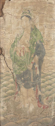 Chine, période Xi Xia, XIIe-XIIIe siècle.  Fragment de fresque murale peint en polychromie sur pisé