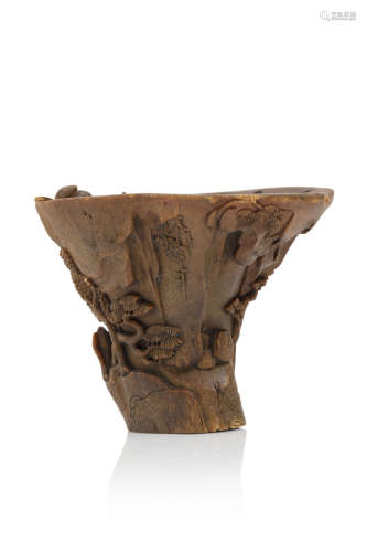 Chine, XVIIIe siècle.  Coupe libatoire en corne de rhinocéros