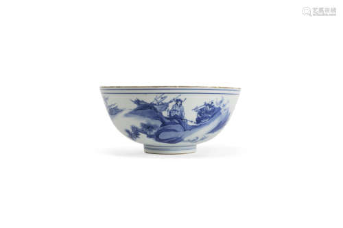 Chine, fin de la période Ming, début de la période Qing.  Bol en porcelaine blanc bleu
