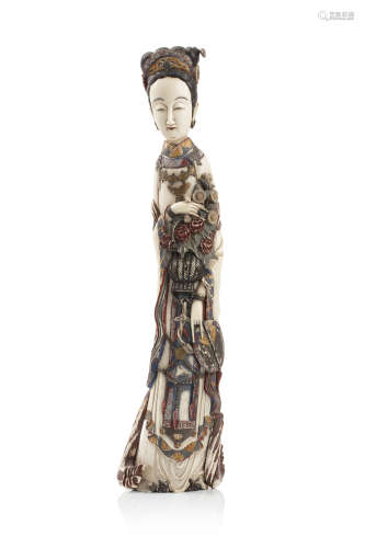 Chine, vers 1920  Statuette en ivoire *polychrome