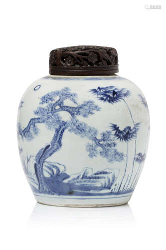 Chine, XIXe siècle  Pot à gingembre en porcelaine et bleu sous couverte