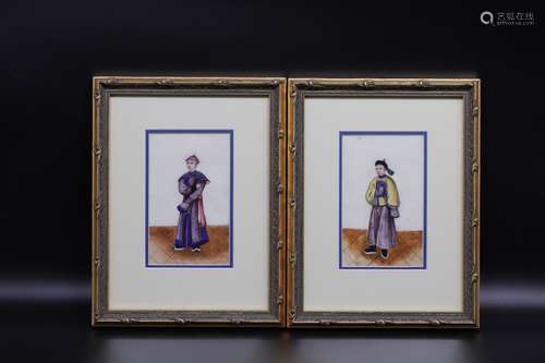 A pair of figure pith paintings