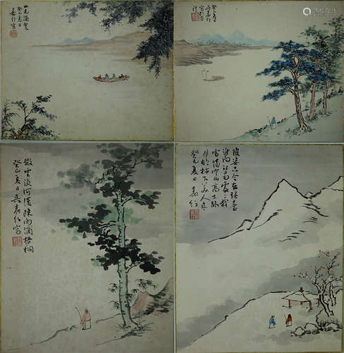 A set of 4  paintings by Wu Jia Xing