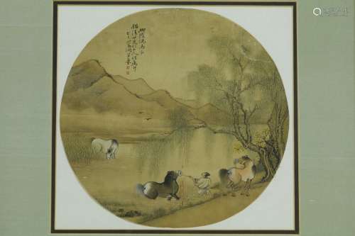 Horse bathing in the river Chinese painting
