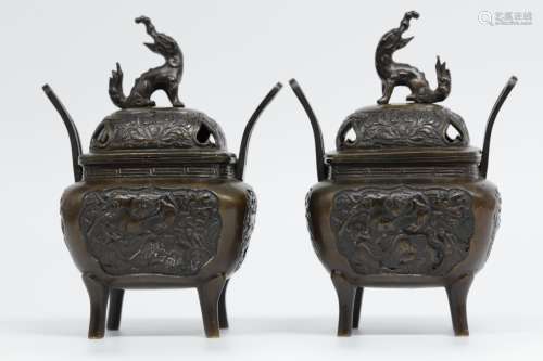 A pair of Japanese brass censers