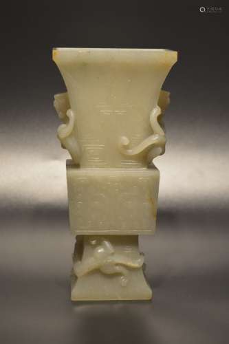 Dragon handles carved celadon jade vase 
