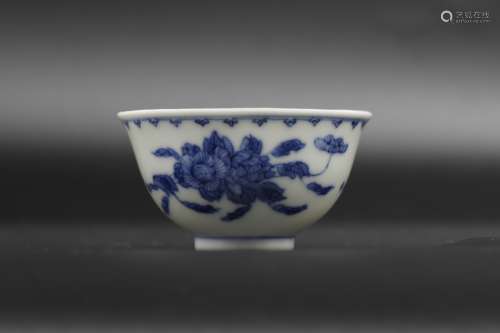 Blue and white cup with Kangxi mark