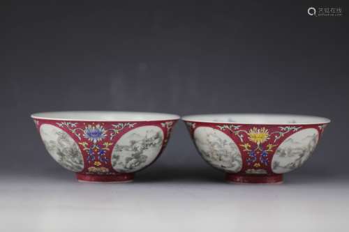 Daoguang mark Yadaocai landscape bowls