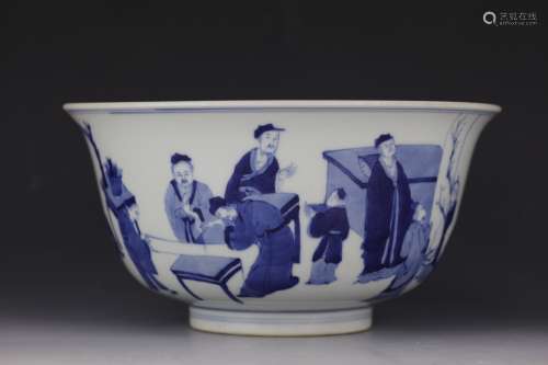 Blue and white literati bowl