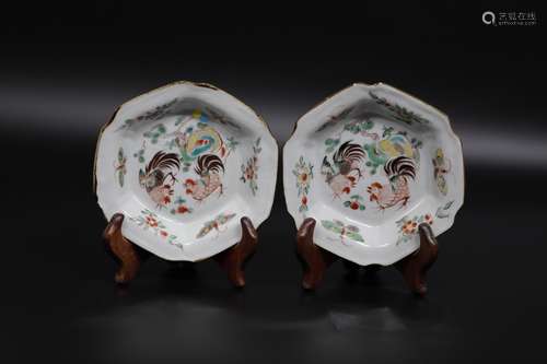 A set of late Ming Dynasty Wucai rooster dishes