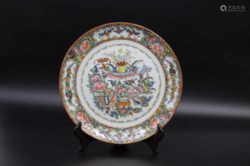 Detailed birds and floral famille rose porcelain plate
