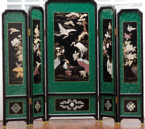 Asian 5 panel privacy floor screen with carved