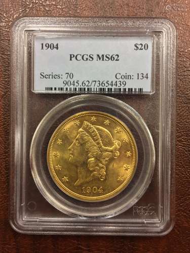 1904 Liberty head  20 gold coin PCGS graded MS62