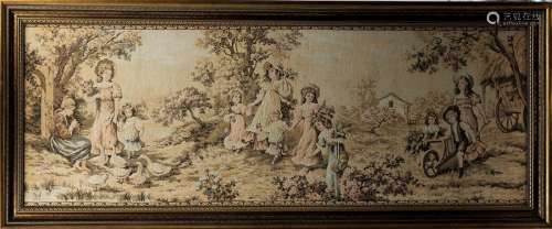 19th centry framed tapestry of rural children