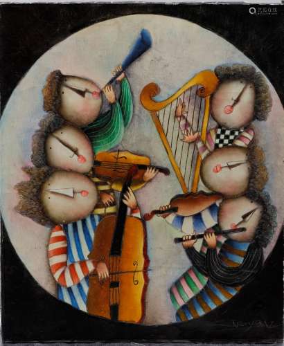 J. Roybaz, signed oil on canvas of chamber music