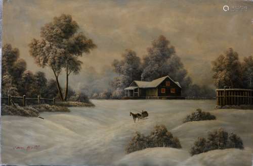 Van Bell, signed oil on canvas of snow scene