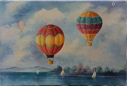 M. Golden, signed oil on canvas of hot air balloon