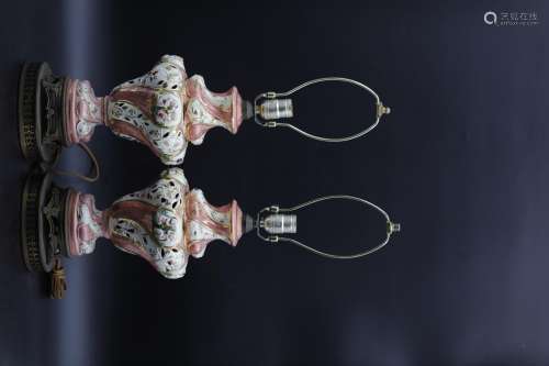 Pair (2) Capodimonte lamps Floral (pink) lamp (c1920)