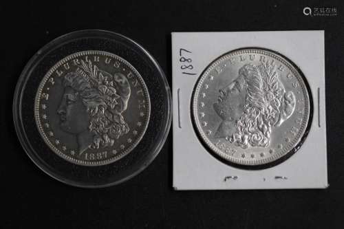 1887 1887 O two pieces of Morgan dollar