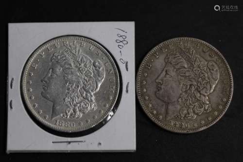 1880 O two pieces of Morgan dollar