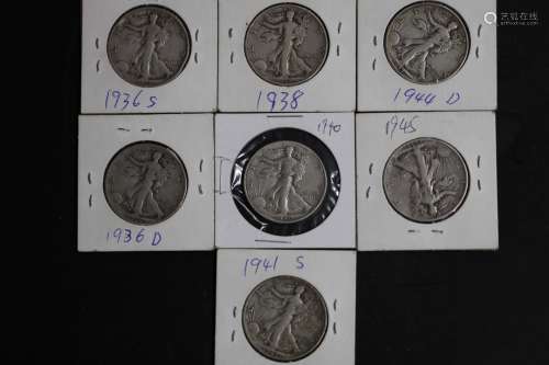 Seven pieces of Franklin Halfdollar