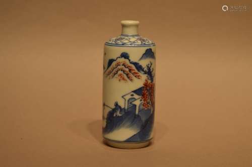 Blue & White with Red underglaze snuffle bottle