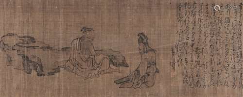 黄慎（1687～1766） 听琴图 立轴 设色绫本