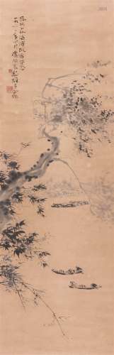 黎雄才（1910～2001）  卢振寰（1887～1979） 泛舟图 立轴 水墨纸本