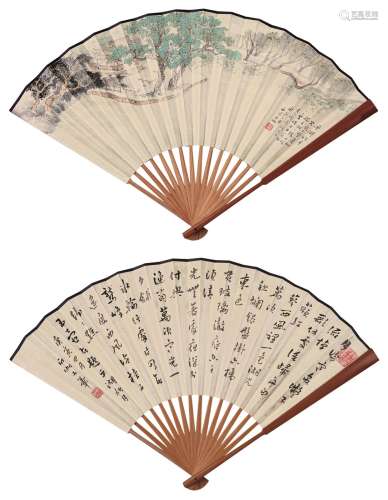 申石伽（1906～2001） 书画成扇 成扇 设色纸本