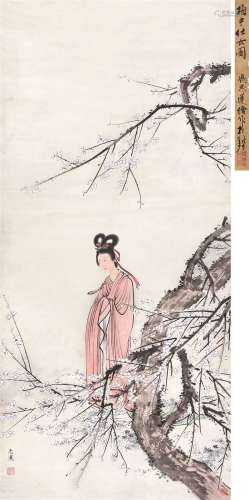 冯忠莲（1918～2001） 梅中仕女 立轴 设色纸本