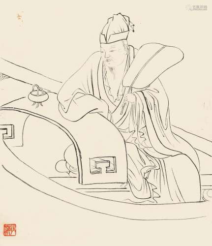 陈少梅（1909-1954） 白描人物  纸本镜框