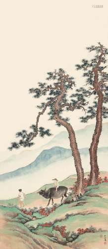 王心竞（1909—1954） 松山牧牛  纸本镜片