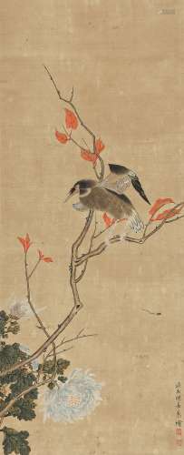 缪嘉惠（1831-1908） 鸟栖图  绢本立轴