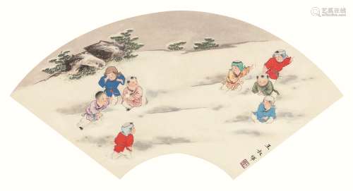 王叔晖（1912-1985） 婴戏  纸本镜片