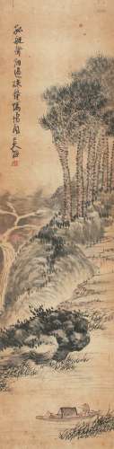 吴伯滔（1840-1895） 松林孤艇  纸本立轴