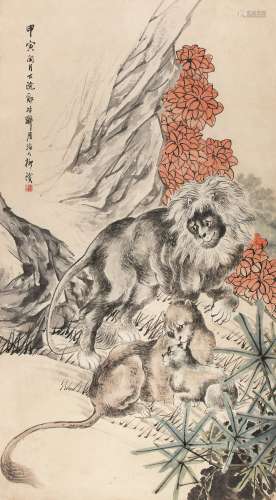 柳滨（1887－1945）三狮图 1914年作  纸本立轴