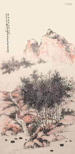 汪吉麟（1869－1960） 竹山图 1934年作 纸本立轴