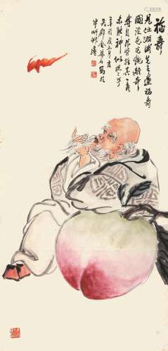 金梦石（1869-1952） 福寿图 1921年作 纸本立轴