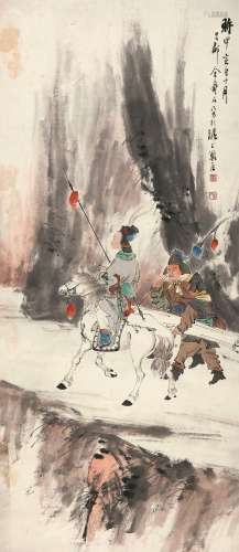 金寿石（1869-1952） 卫夫人出阵图 1914年作 纸本立轴