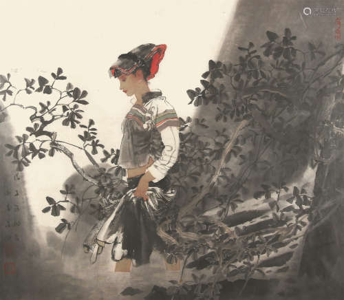 于文江（1963-） 民族少女 2008年作 纸本镜框