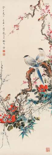 颜伯龙（1898-1955） 鸟语花香 1943年作 纸本镜片