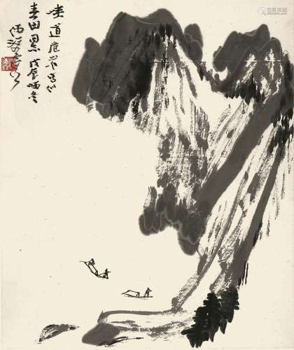 何海霞（1908-1998） 峡江行帆 1988年作 纸本镜片